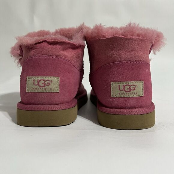 UGG Mini Short Bailey Button II Sheepskin Flat Boot Pink Magenta Women's US 5 - Picture 7 of 7